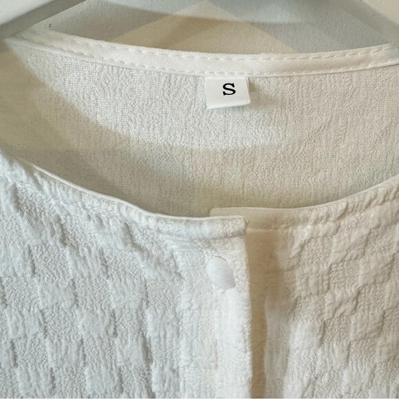 Ruffled White Mini Dress with Puffy Sleeves Size S - Summer Wedding Shower - Picture 4 of 16